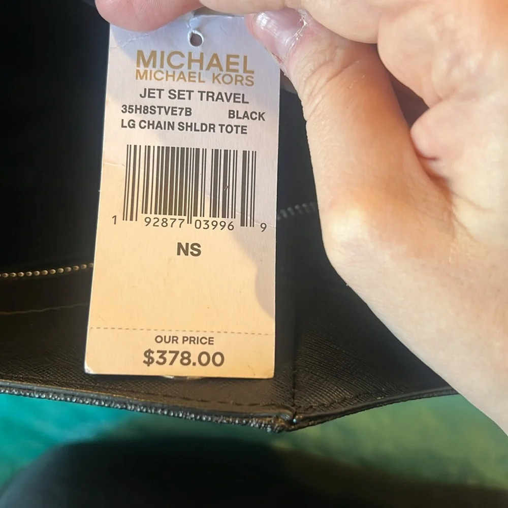 NWT Michael Kors jet set travel large chain shoulder tote NWT black w/ silver - Picture 8 of 8